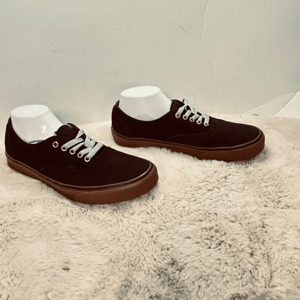 Vans Off The Wall Black Canvas Sneakers Gum Brown Sole Casual Shoes M 10.5/ W 12